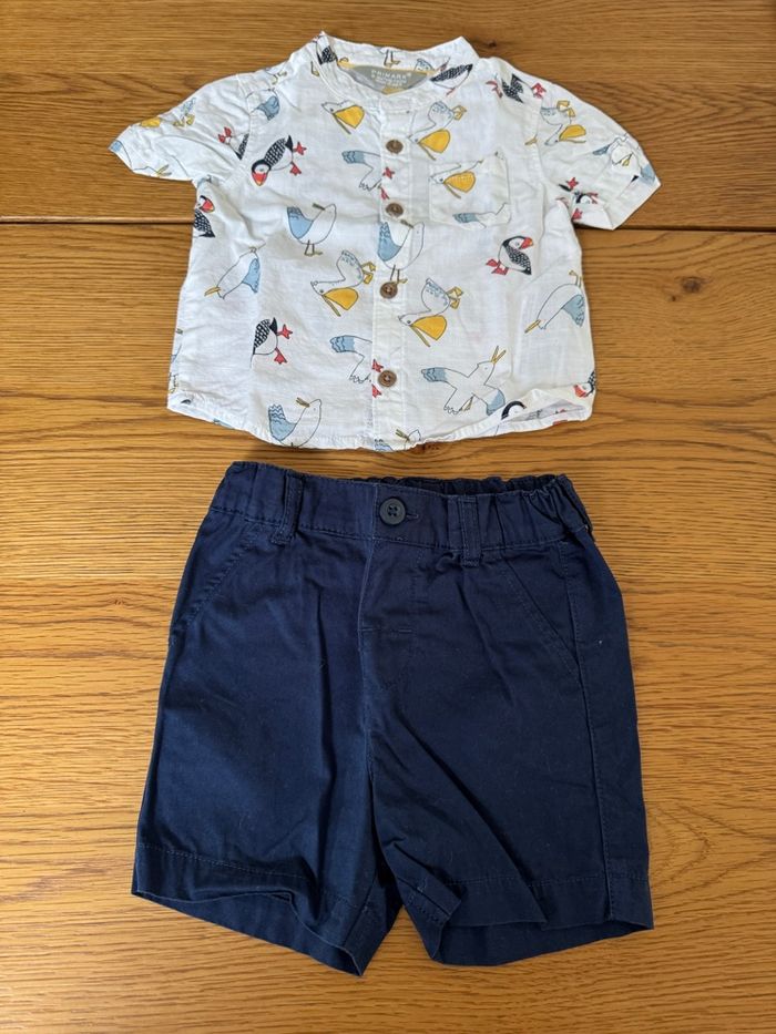 Ensemble short chemise Primark 6 9 mois blanc bleu très bon état - photo numéro 3