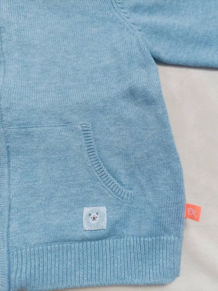 Gilet zippé à capuche bleu clair Cadet Rousselle 6 mois garçon - photo numéro 3