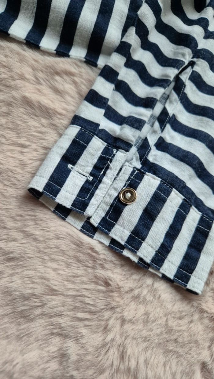 Chemise en lin rayé blanche et bleu marine Zara 🔮 Taille S - photo numéro 5