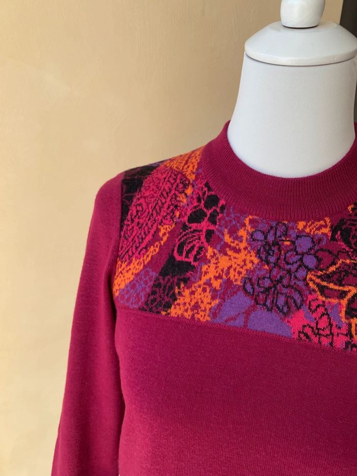 Pull col cheminée fuchsia motifs fleurs vintage T0 - photo numéro 4