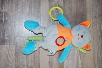 doudou chat U tout petit gris orange anneau vert