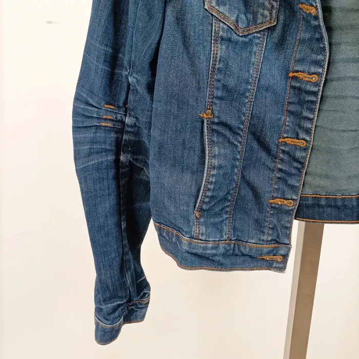 Veste en jean Bonobo col large boutonnée bleu brut avec détails zippés T38 A1469 - photo numéro 4