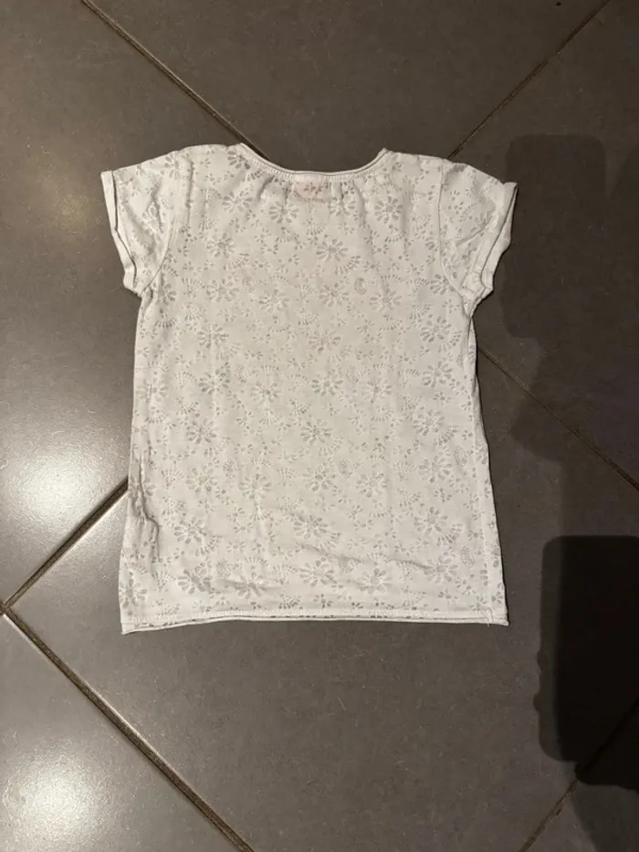 T shirt manches courtes - TAO - Just smile / Fleurs - Blanc, rose & argenté - 6 ans - photo numéro 3