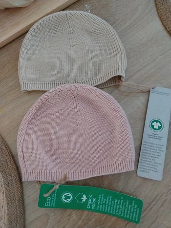 Lots de 2 bonnet naissance en gaz de coton