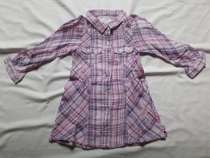 Robe chemise à carreaux lilas et rose