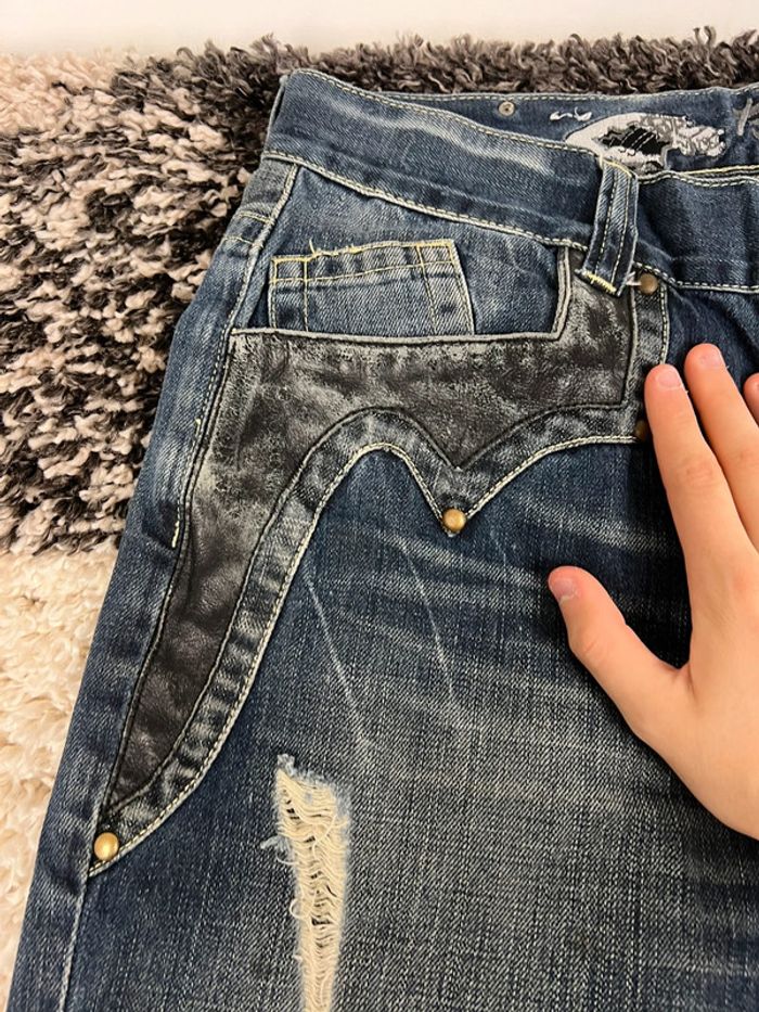 Jean large Y2k opium avec poches en cuir taille 33 bleu marine Denim jean japonais - photo numéro 15