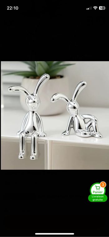 Lot de 2 figurines lapin – Plaquage argenté – Neuf sous emballage