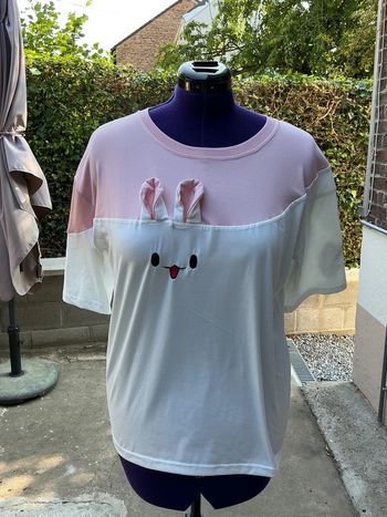 Tee-shirt  mignon rose et blanc motif lapin XXL