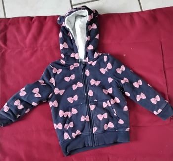 Veste molletonné  ,à capuche  ,fermeture,  bleu avec nœud rose  ,Lupilu  ,24M