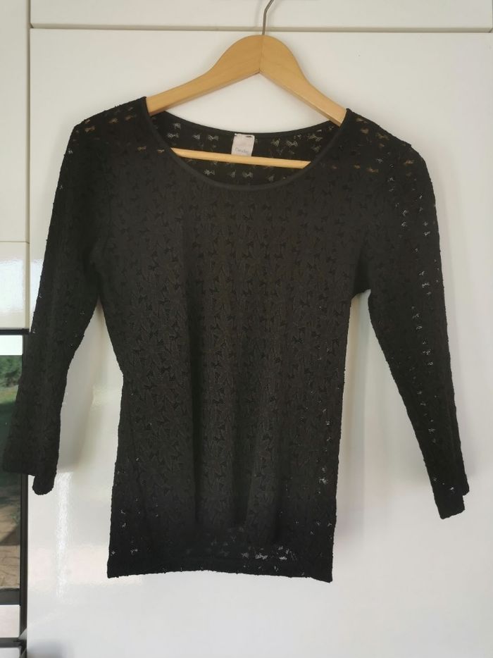 Blouse noire ajourée Camaïeu t38