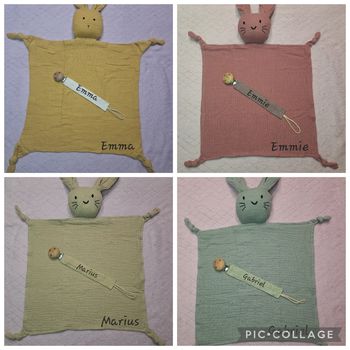 Doudou lapin attache tétine