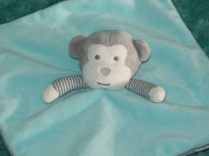 Doudou singe plat bleu turquoise obaibi 🦋tbe - photo numéro 2