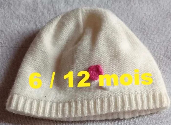 Bonnet blanc  rose  intérieur coton Orchestra  Taille  6 / 12 mois