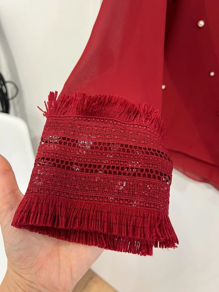 Magnifique chemisier bordeau à perles nacrées 38/40 - photo numéro 4