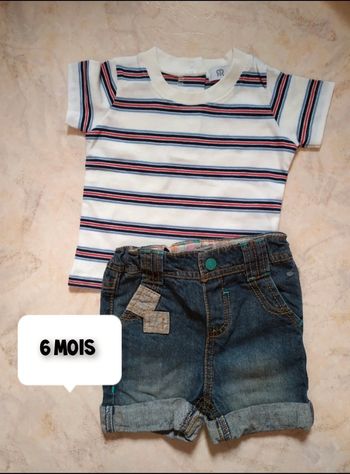 Ensemble short jean t-shirt rayé