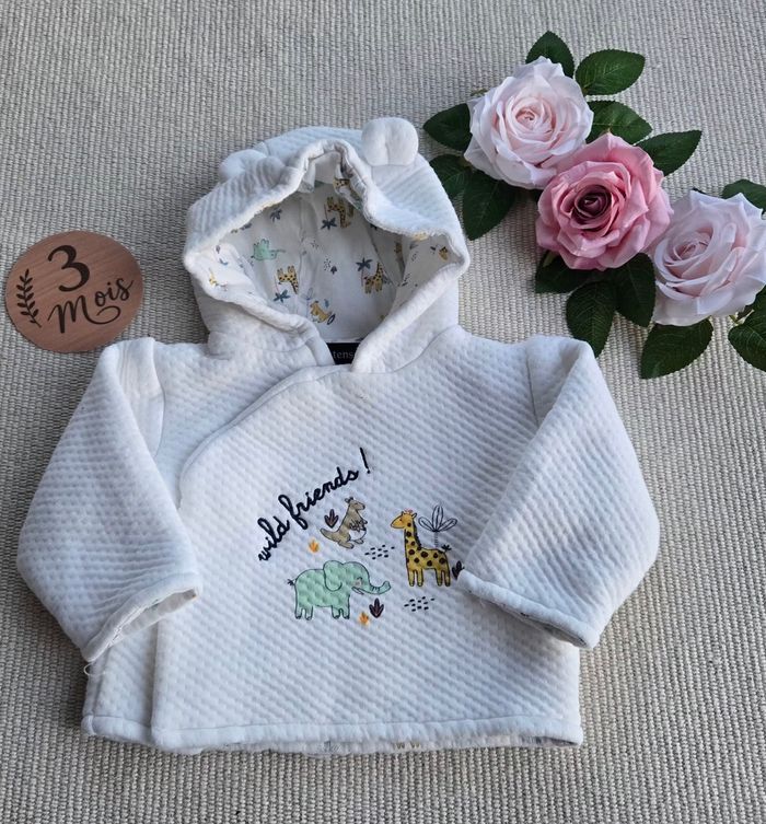 Sweat bébé avec capuche 3 mois In Extenso très bon état - photo numéro 1