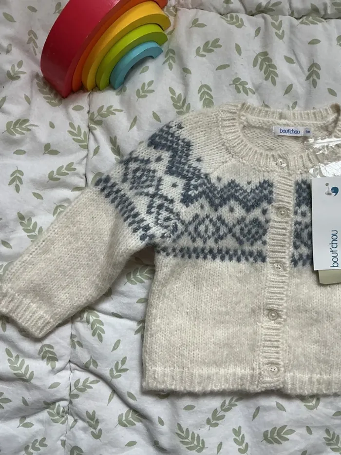 gilet crème dessin bleu très chaud 9 mois bout'chou - photo numéro 5