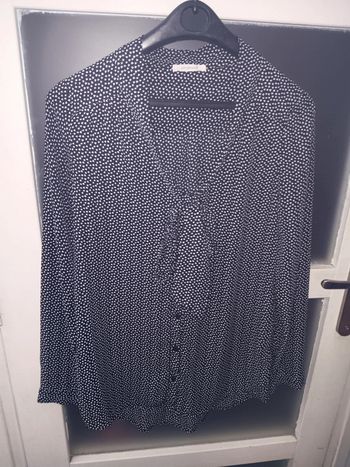 Chemisier Imprimé Noir à Pois Fins avec Nœud taille m