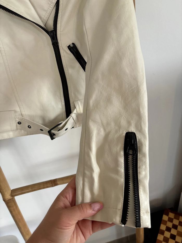 Veste cuir blanche crème - photo numéro 5