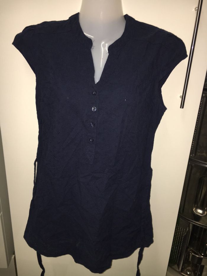 Chemisier manches courtes broderie anglaise bleu marine 36 esmara
