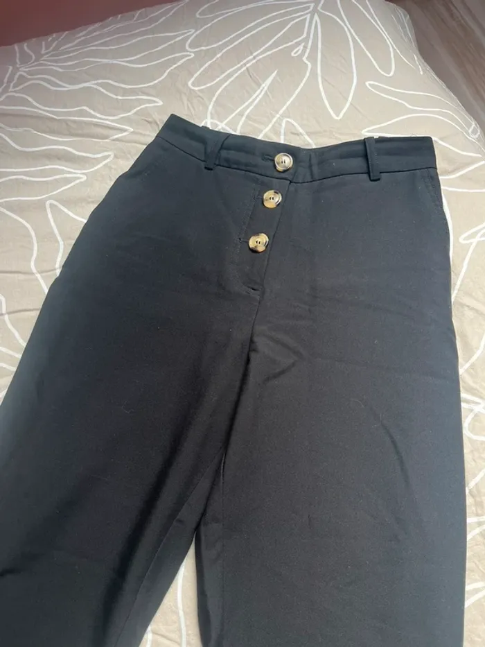 pantalon droit habillé zara noir a boutons - photo numéro 8