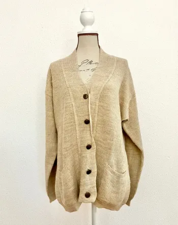 Gilet JM Lioncel beige chiné et chaud avec boutons et poches - taille 38/40