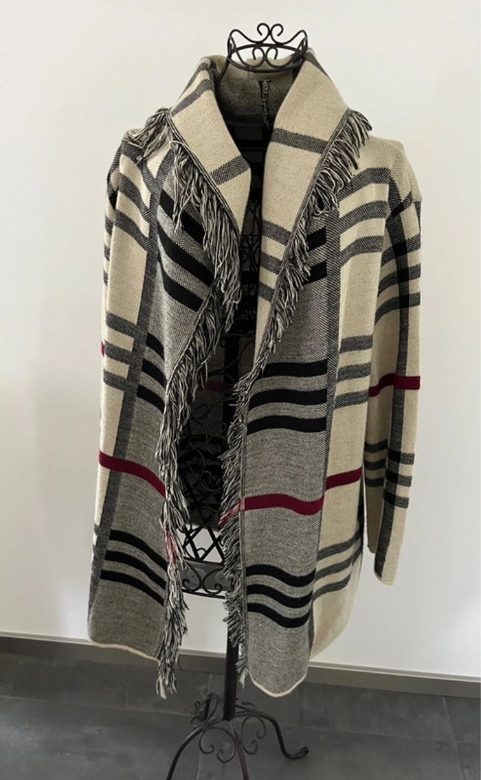 Gilet long à capuche beige rayé noir taille unique - photo numéro 2