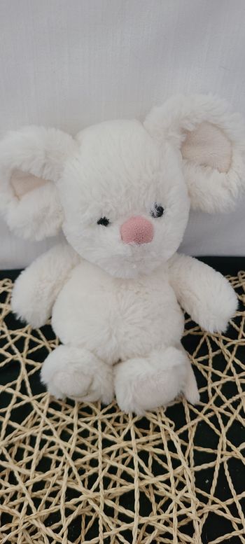 Doudou peluche souris blanche- Nez rose - Bukowski