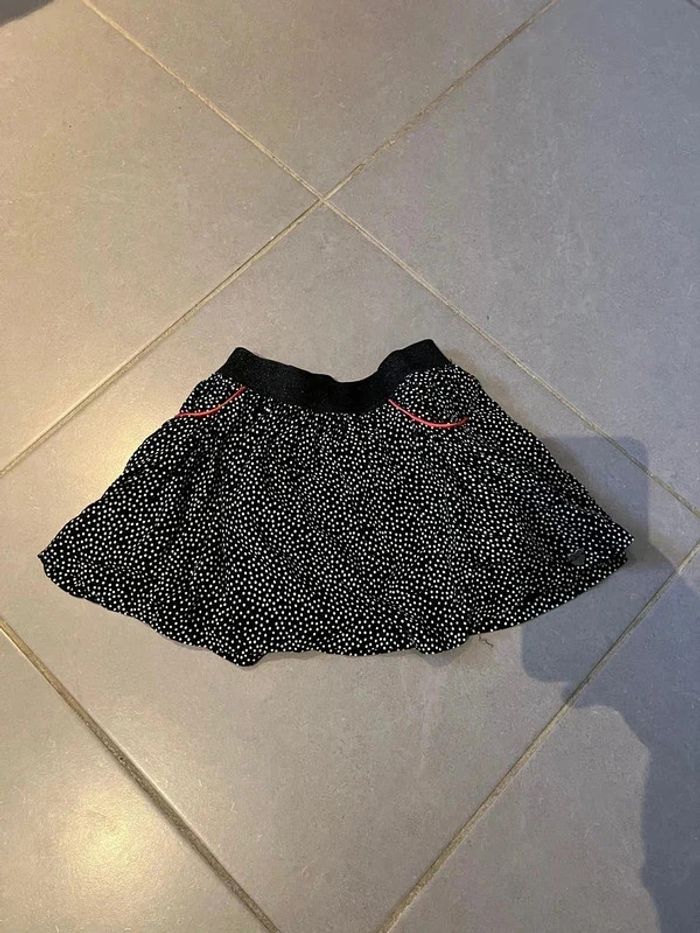 Jupe souple noir à petits pois blanc avec 2 poches - Ikks - Cœur - Noir, Blanc - 2 ans