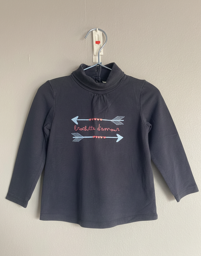 Sous-pull hiver fille bleu gris col montant TAO 23/24 mois