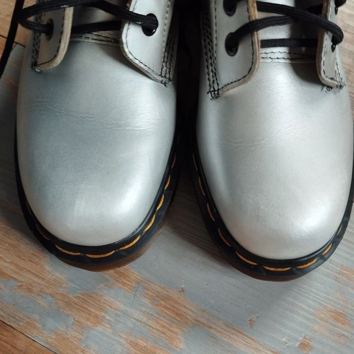 Rare vintage made in England boots bottines Dr.martens argenté cuir - photo numéro 12