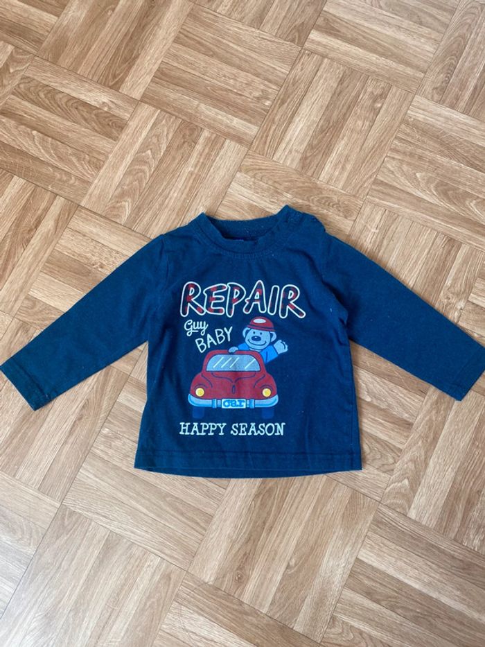 Sweat à capuche et zip + t-shirt manches longues bleu et gris taille 12/18 mois vintage Urchin - photo numéro 4