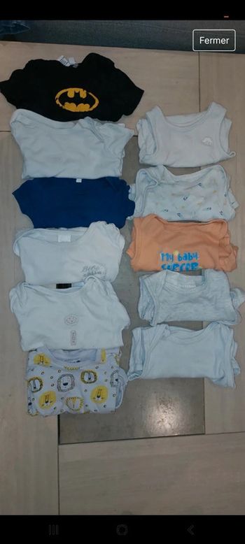 Lot de 10 bodies manches courtes + 1 légèrement tâché offert / 12 mois