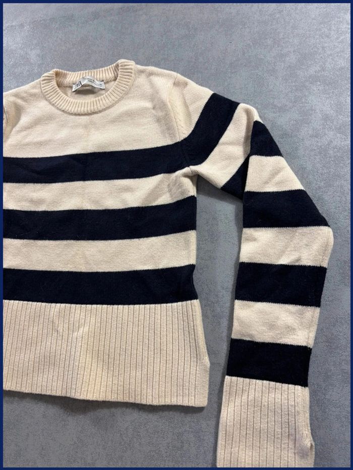 Pull Marinière crème et noir Zara Taille Xs - photo numéro 3