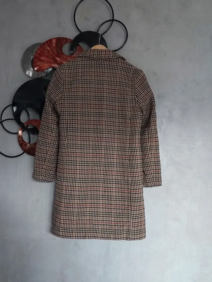 Manteau mi-long tartan beige marron Formula Joven - photo numéro 3