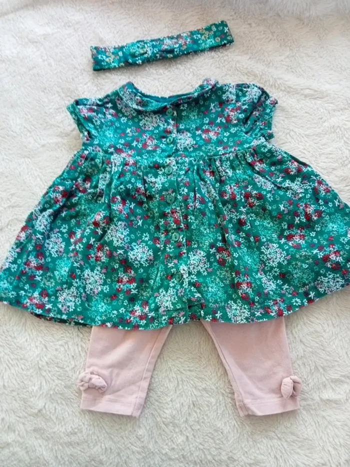 Ensemble 4 pièces 3 mois robe, gilet, legging et bandeau - photo numéro 9