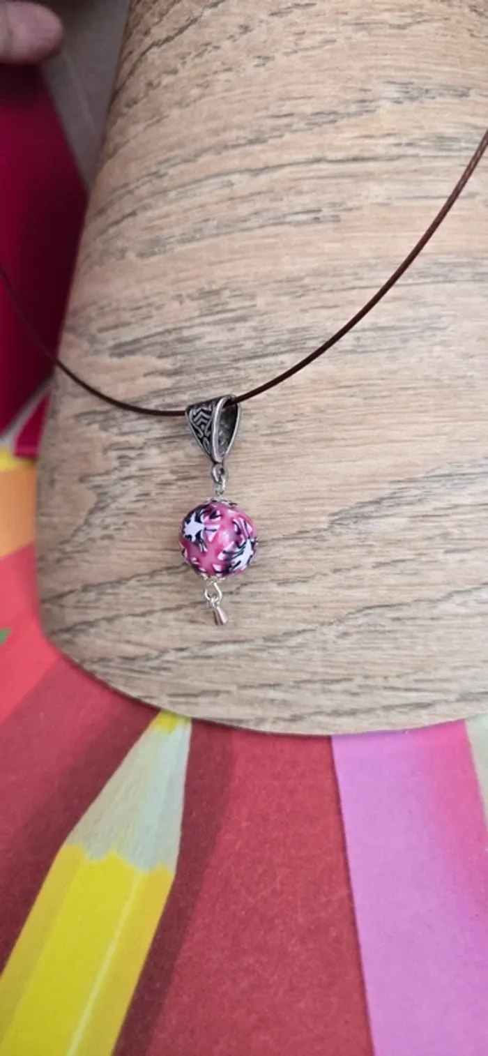 Collier perle multicolore violet fimo neuf - photo numéro 3