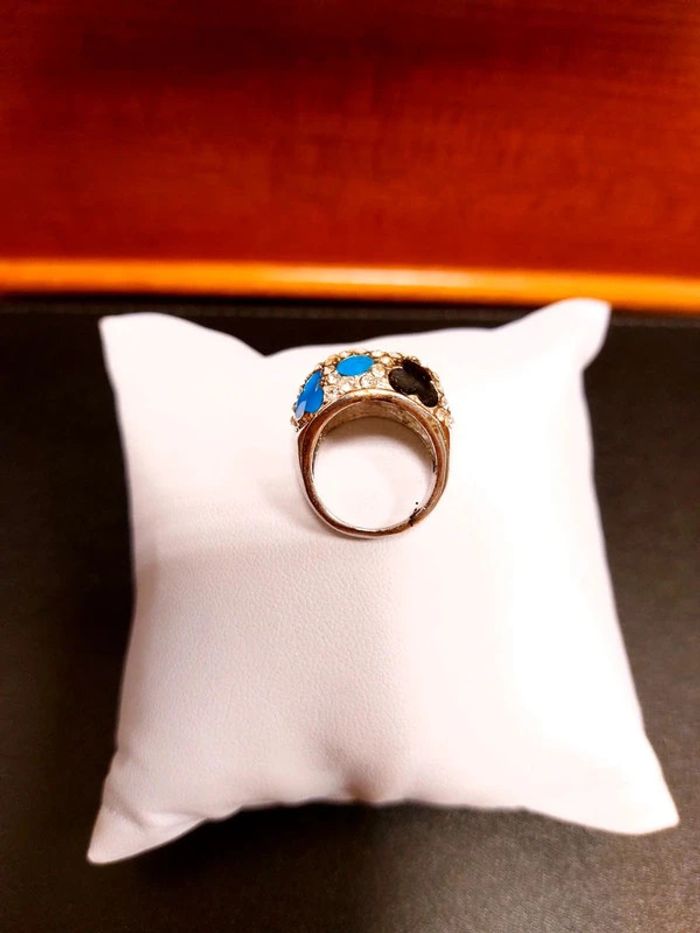 Magnifique bague fantaisie style vintage couleur bleu et noir - photo numéro 5