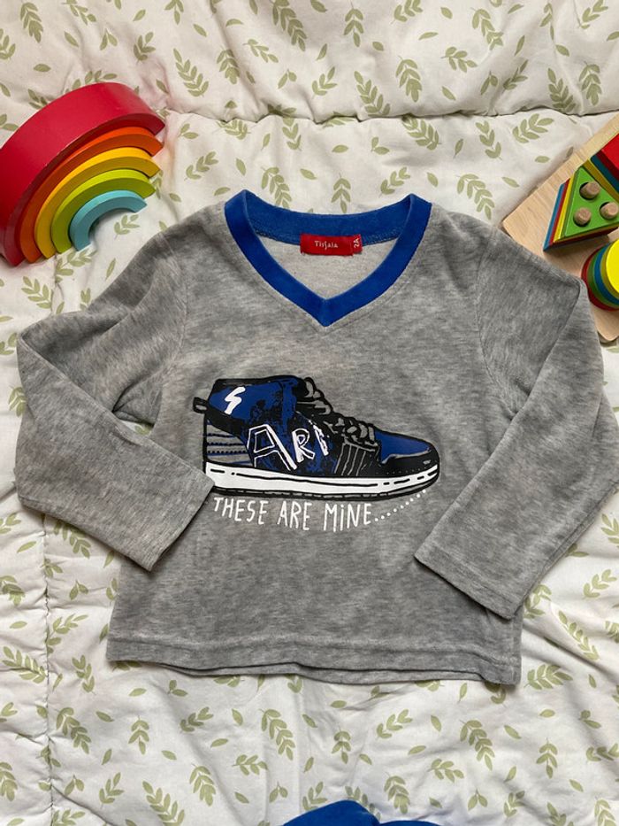 pyjama 2 pièces en velours gris et bleu tissaia 2 ans - photo numéro 4