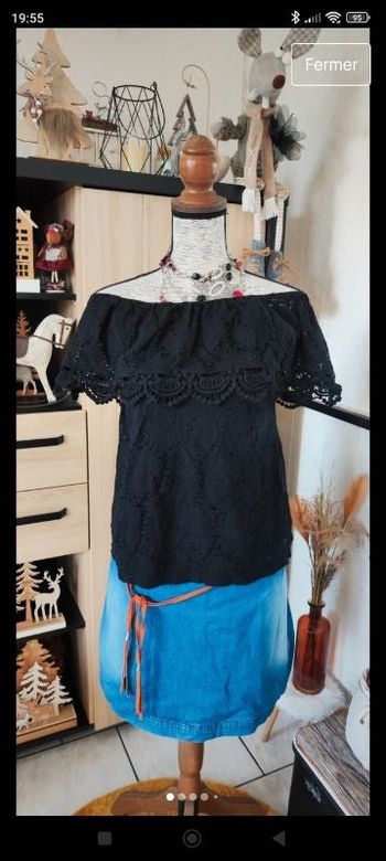 Magnifique top haut tee T-shirt blouse tunique épaules dénudées curved