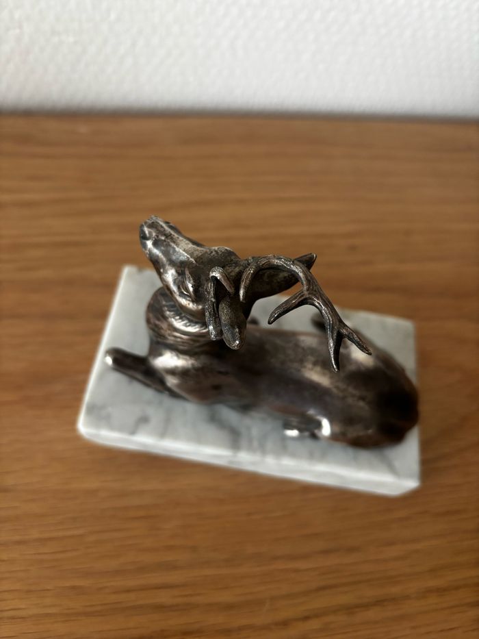 Vintage serre livres cerf marbre et métal - photo numéro 5