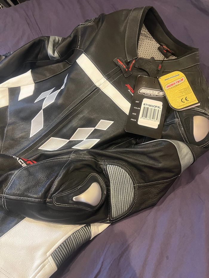 combinaison rider-tec neuf moto course cuir integral taille xl protections coudes épaules dorsale - photo numéro 4