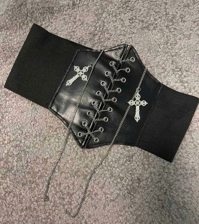 A37 ceinture gaine corset vintage rétro gothic noire ajustable - photo numéro 4