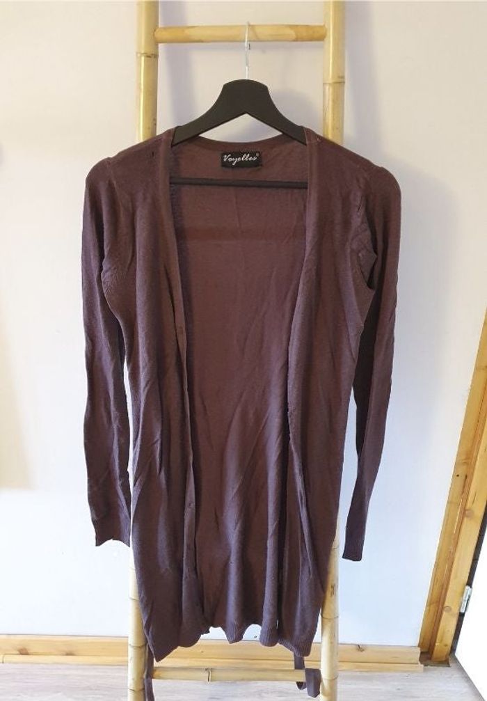 Gilet long, veste en mailles marron