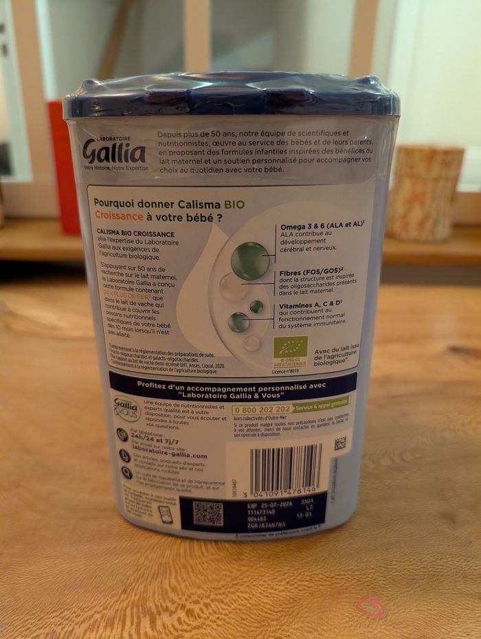 Lait Gallia Calisma Bio Croissance NEUF - photo numéro 3