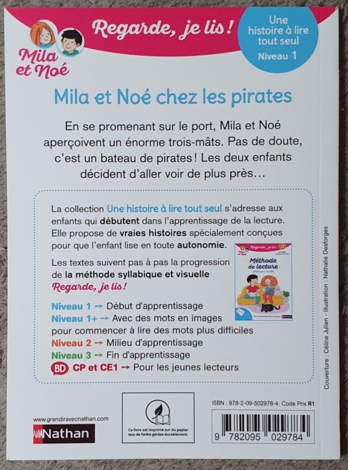 Livre "Mila et Noé chez les Pirates" - Regarde, je lis avec Mila et Noé (CP Niveau 1) / Nathan - photo numéro 2