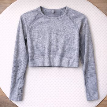 Haut de sport crop gris bleu manches longues – taille 34 / XS