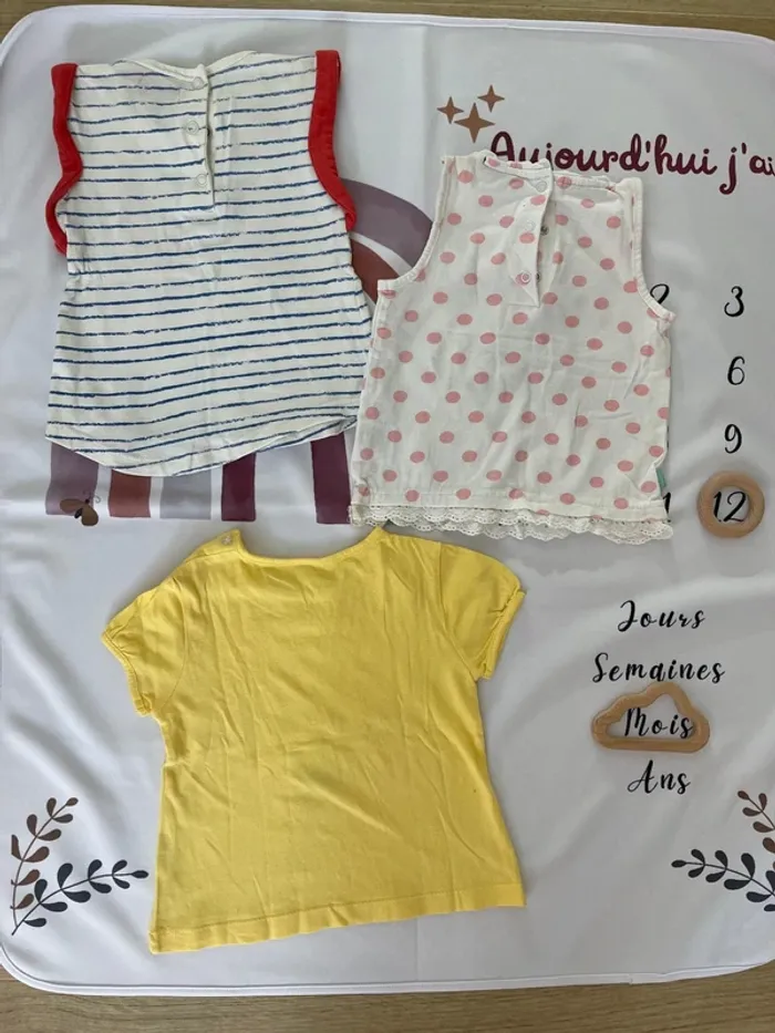 👕 Lot de t-shirts manches courtes bébé fille – Taille 12 mois - photo numéro 2