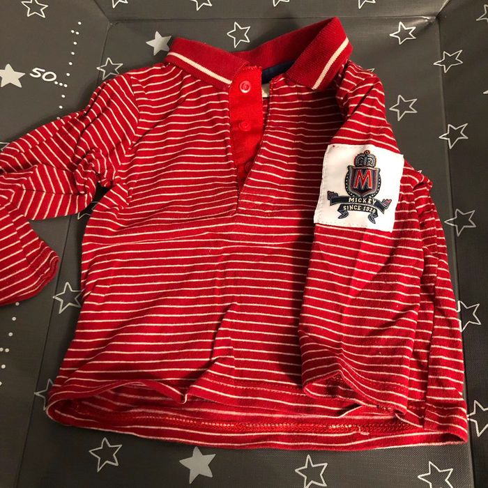 T-shirt polo, manches longues, Disney, Mickey, rouge et blanc 6 mois