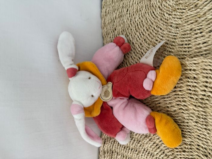Doudou pantin lapin rose orange blanc BABY NAT - photo numéro 2